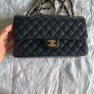 Chanel Classic Double Flap Caviar Black Shoulder Bag with Gold Chain/Hardware